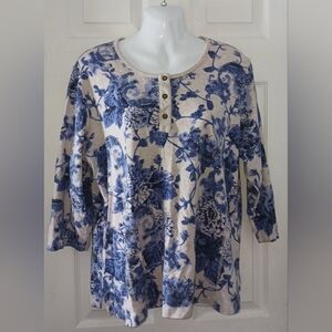 Alia Blue and Cream Floral Blouse